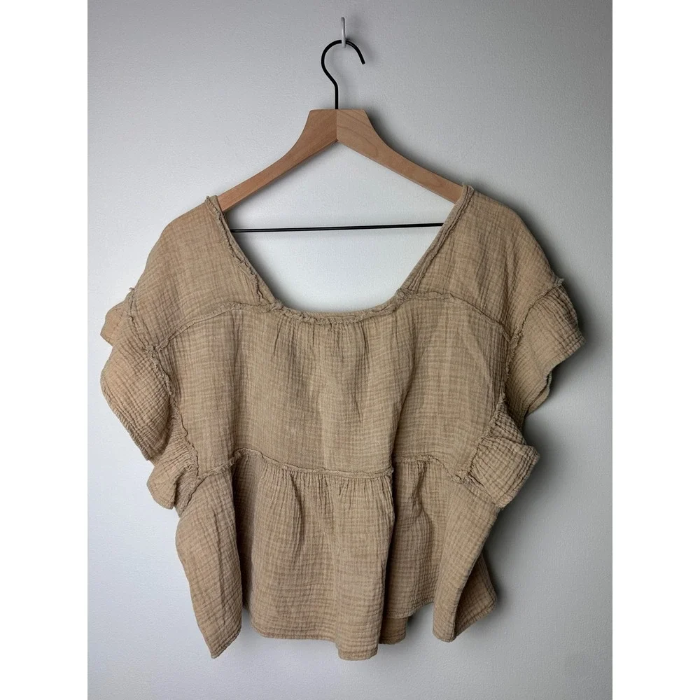 Before You With Love Ruffle Sleeve Square Neck Peplum Top - Women's Small - Picture 3 of 8